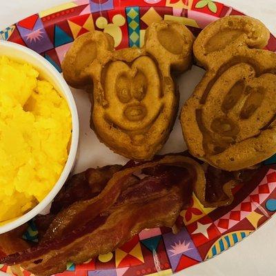 Kid's Mickey waffles w/ side of eggs.