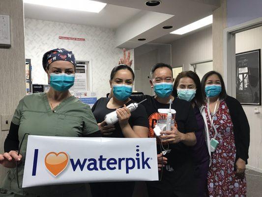 Our friendly and sometimes silly team truly are big fans of Waterpik products ! We recommend it a lot to many of our patients !