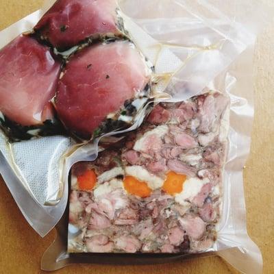 more Charcuterie: Caul fat wrapped loin and Wild Hog Headcheese