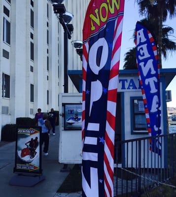 Our rental booth is directly behind the Edgewater on the Riverwalk.