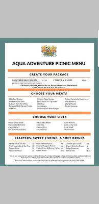 Aqua Adventure Picnic Menu