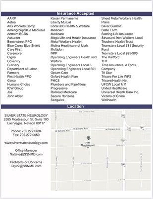 Insurance accepted and where we are located.