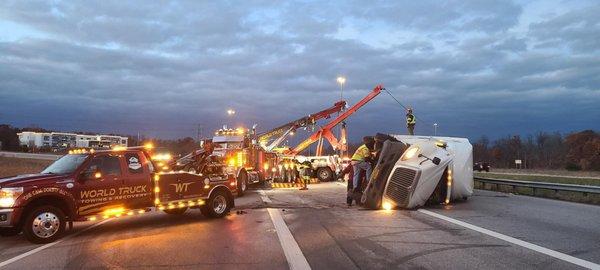 Fully loaded Semi rolled over.