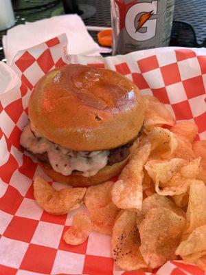 Mushroom and Swiss hamburger