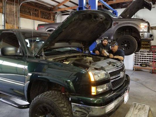 All Auto Repair means just that. Beautiful Ford and Chevy side by side. Grocery-getters to Diesels, We've got you covered.