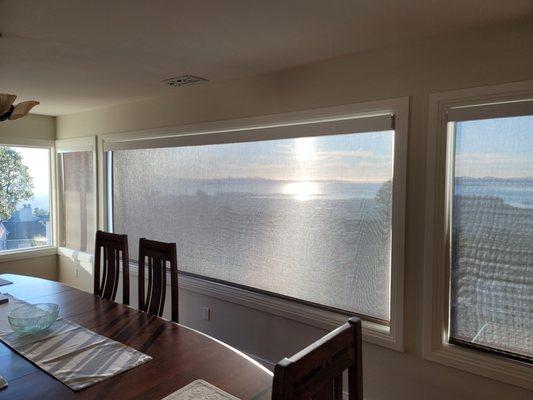 Motorized Sunscreen shades w/ Phifer Sheerweave fabric. Protect that gorgeous view and stay cool!!