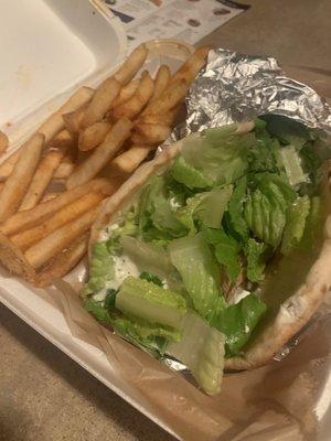 Greek Chicken Pita with fries