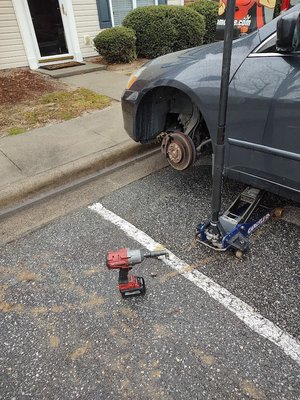 Changing the tire in place. The cost was quite surprising. I will be doing my future business with Parrish.