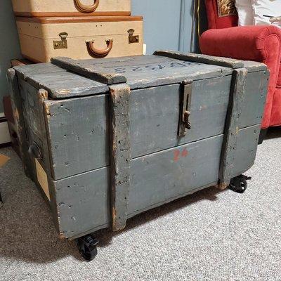 Vintage wooden trunk from Switzerland.