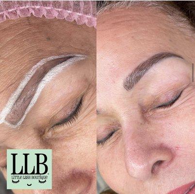 After 2 removal sessions of 15 year old tattoo, she now has her dream brows! (Microblading part 1)