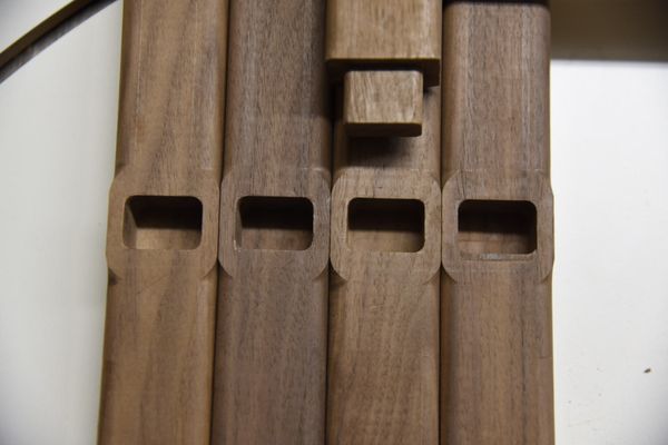 Perfection on this mortise and tenon joinery will not be visible on the walnut bench once glued, but its there.