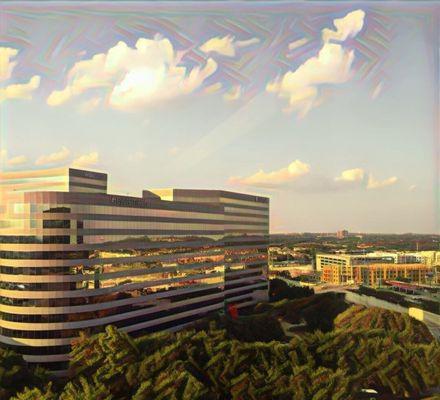 Systemware building.  Image edited with Prisma.