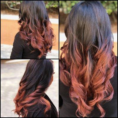 Chocolate rose  gold balayage..it looks lighter cause of the sun, but its darker than how it looks. ~by denis