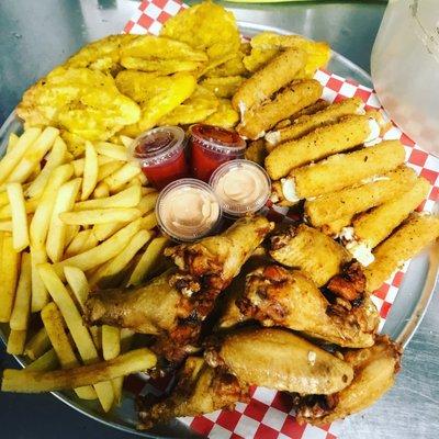 picadera wings,fry,cheese stick,tostones