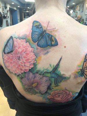 Erin added some butterflies to her back piece.