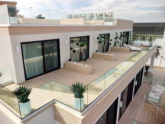 Roof deck with modern planters.