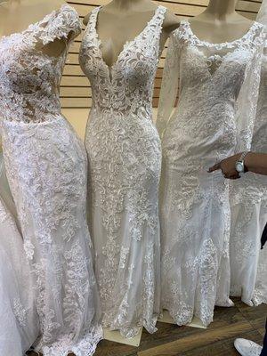 Wedding dresses on display