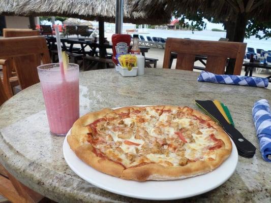 Jerk Chicken Pizza and a Jamaican Smile at Sandals Royal Caribbean in Montego Bay, Jamaica.