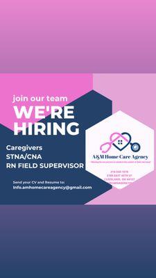 Email your resume to info.amhomecareagency@gmail.com