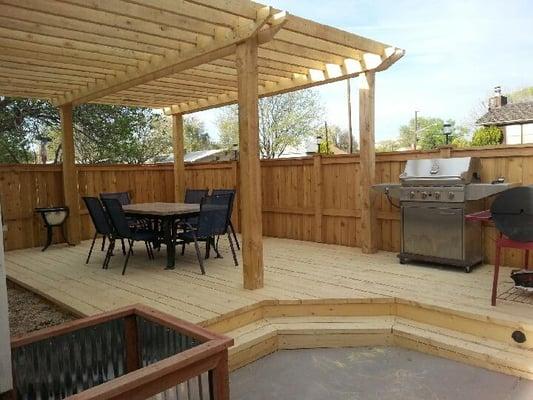 New Deck, Pergola and Fence.  All material was rough saw lumber from the saw mill.