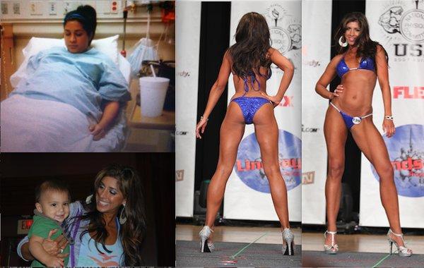 A mother of 3, my client Sophia pictured before, then several months after giving birth to her 1st baby at her 1st bikini competition.