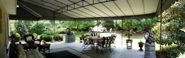 Patio canopy featuring a rounded front edge to match the contour of the patio. Lancaster PA