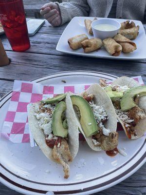 Mini chimichangas and mangos tacos