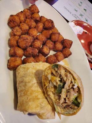 Chicken Philly wrap with sweet potato tots SO GOOD!