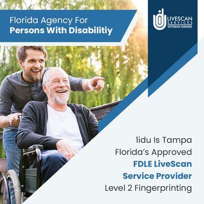 Level 2 Fingerprinting, Live scan, Florida agency for persons with disability. Tampa, Florida 1idu  www.1idu.com