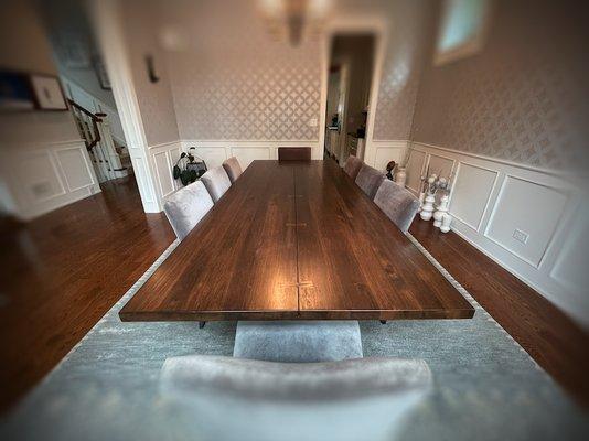 Solid slab table, refinished for the holidays, ready for years of use.