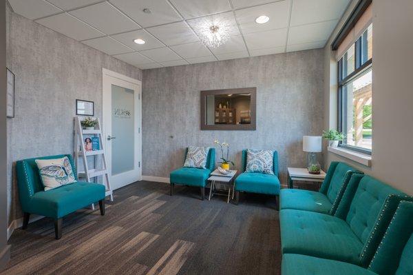 Clients and patients have their own private waiting space that is set apart from the dermatology practice.