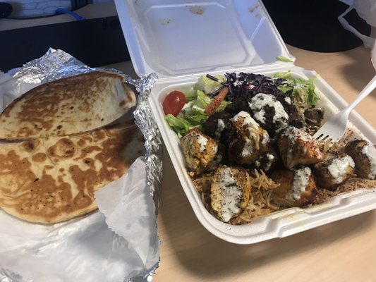 Chicken and lamb platter with naan