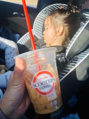 Iced almond milk latte with almond flavor