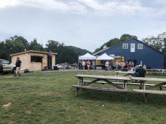 The food truck next to the brewery building!