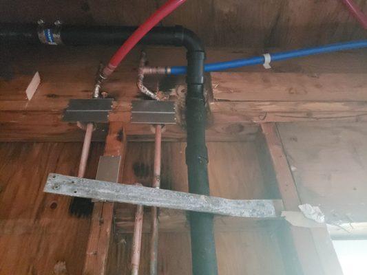 Remodel reroute of hot, cold and drain pipes