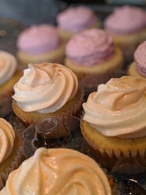 Orange Creamsicle Cupcakes and Lemon Raspberry in the back