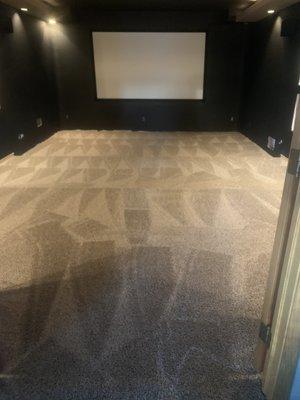 Carpet installed in movie room