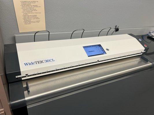 Large scanner for large plan sheets and archiving projects.