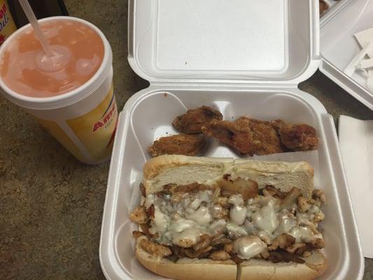 Chicken Phiily, Lemon Pepper Wings and a Peach Lemonade