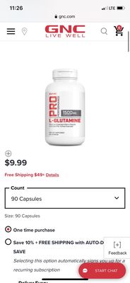 screen shot of the bottle (properformance L-glutamine 1500) price online? 9.99$)