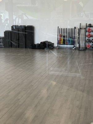 large clean workout area for jump rope, classes, etc