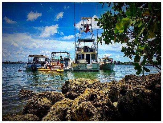 Rafting Up at Temptation Island. My boat is the little one facing you on your right.