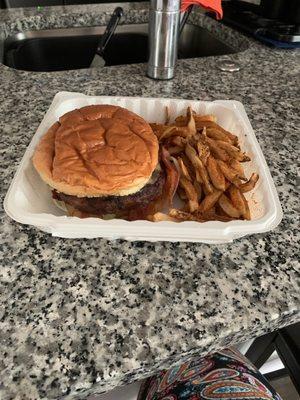 Lil Charburger Basket with bacon, cheese, onions, pickles and mayo