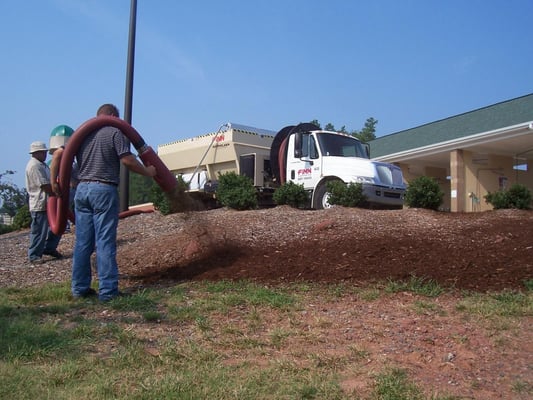 Mulch, compost, dirt, and material blowing for time and material conservation