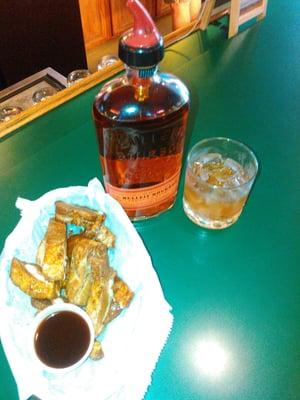 Smoked rib tips and Bulleit Bourbon. Great mix