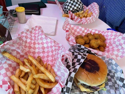 Burgers and fried mushrooms