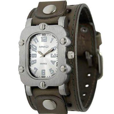 Silver Rugged Watch with Khaki Leather Cuff Band GSTH007S