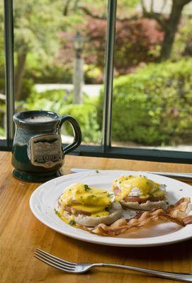 Eggs Benedict with fresh brewed coffee