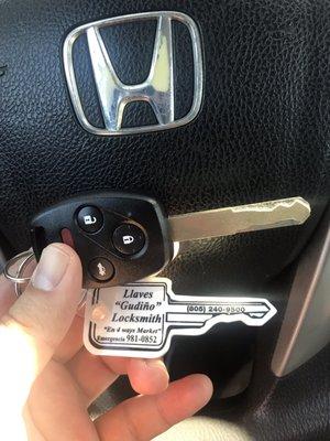 Newly made spare key for 2010 Honda Accord