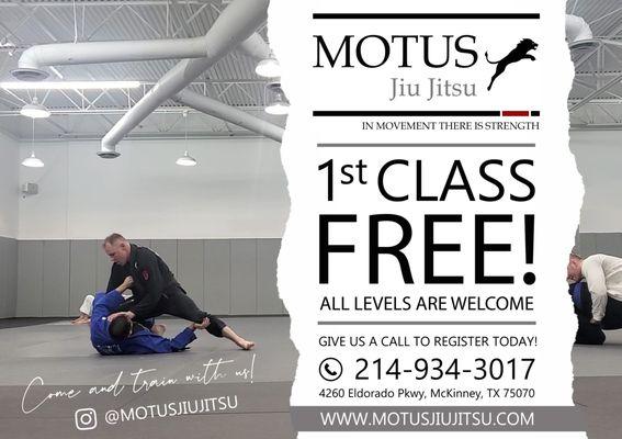 1st Class Free. All Levels Welcome